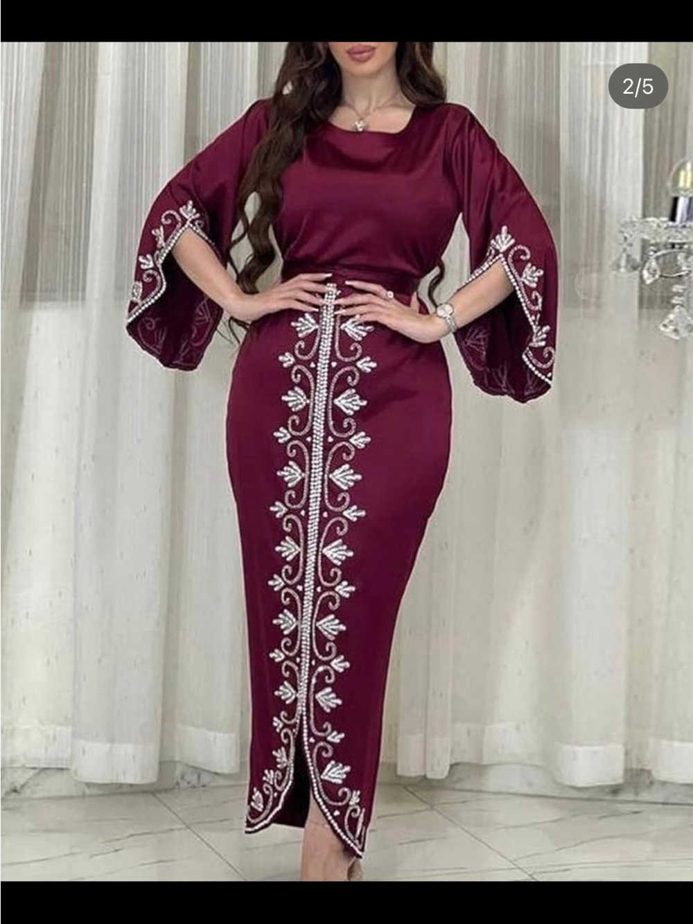 Embellished Burgundy Satin Two-Piece Set
